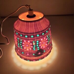 Vintage Lawnware 237 Small 7" Beige Beaded Patio Hanging Lamp Light Camping RV